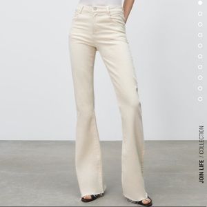 Zara Cream High Rise Flared Slit Hem Jeans